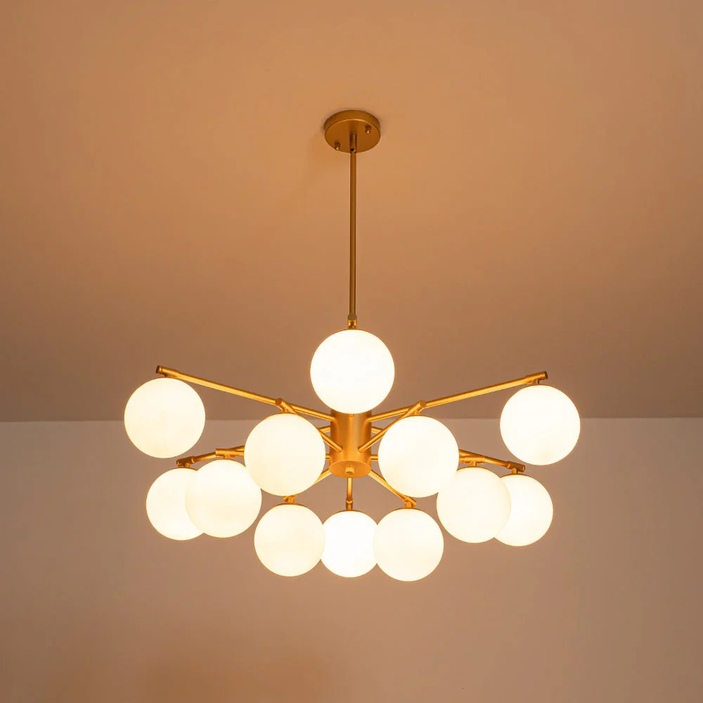 Brass 2-Tier Sputnik Frosted Glass Bubble Pendant Chandelier - Image 9