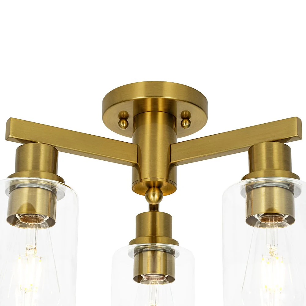 Brass 3-Light Clear Glass Cylinder Semi Flush Mount - Image 12