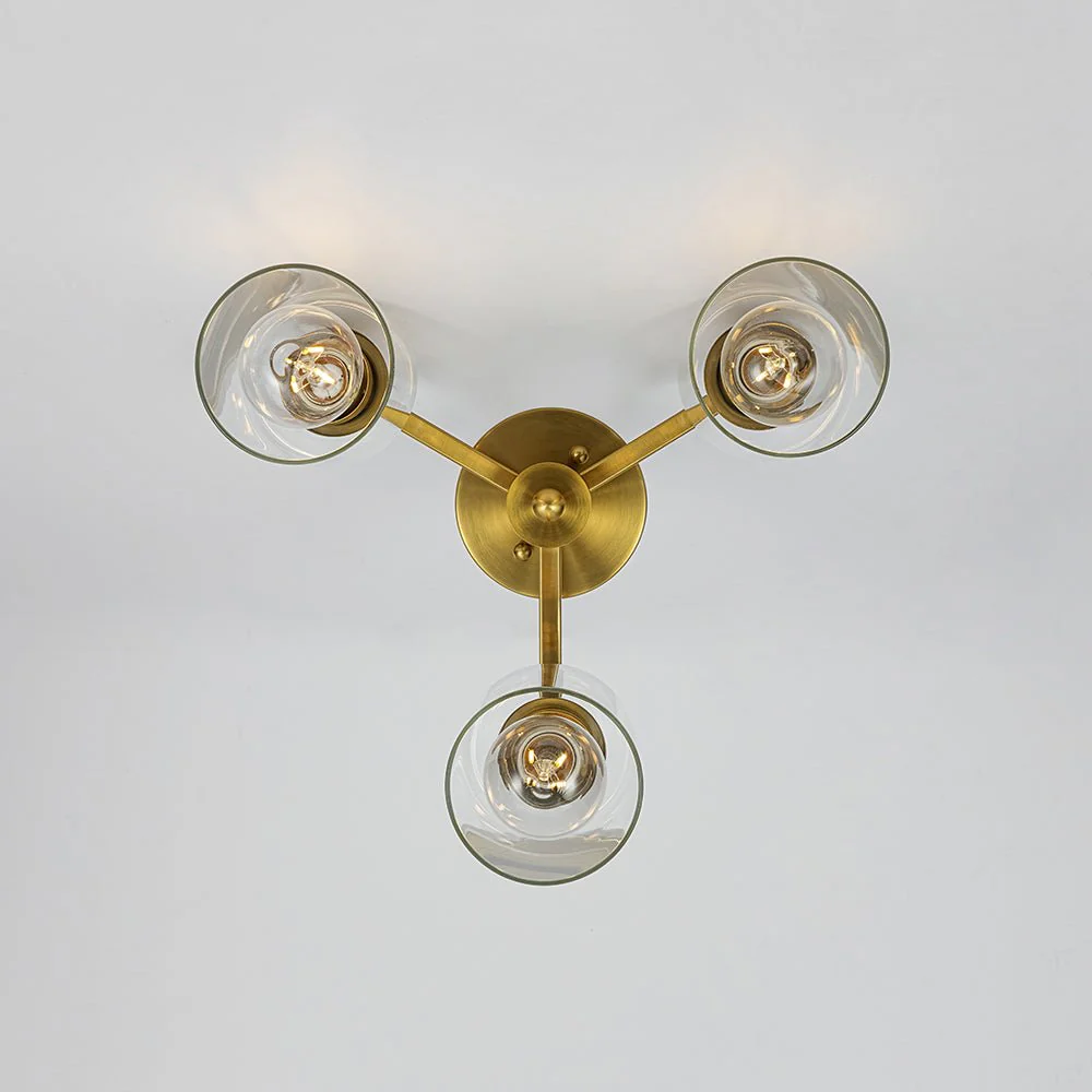 Brass 3-Light Clear Glass Cylinder Semi Flush Mount - Image 13