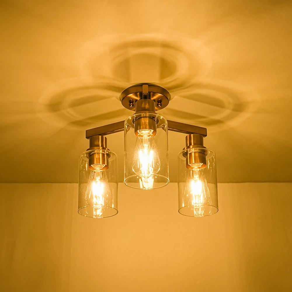 Brass 3-Light Clear Glass Cylinder Semi Flush Mount - Image 5
