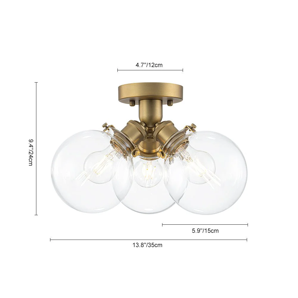 Brass 3-Light Clear Glass Glass Globe Ceiling Light - Image 10