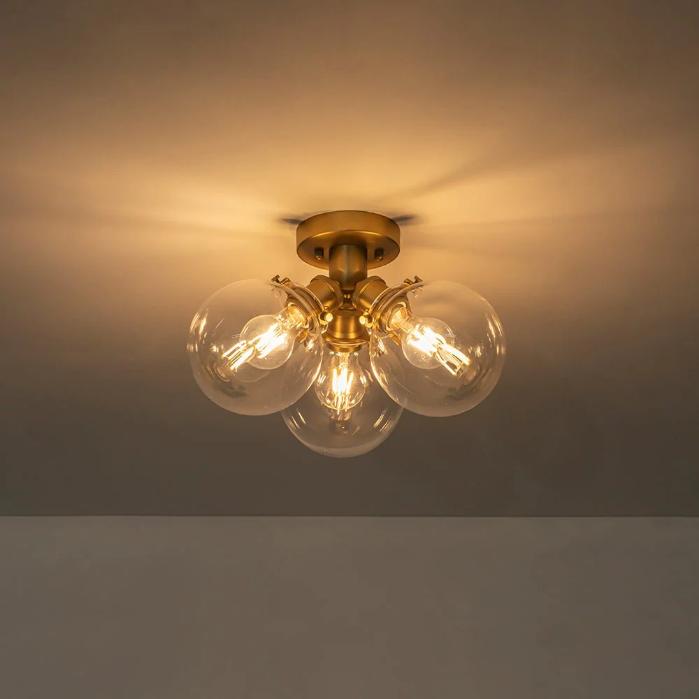 Brass 3-Light Clear Glass Glass Globe Ceiling Light - Image 3