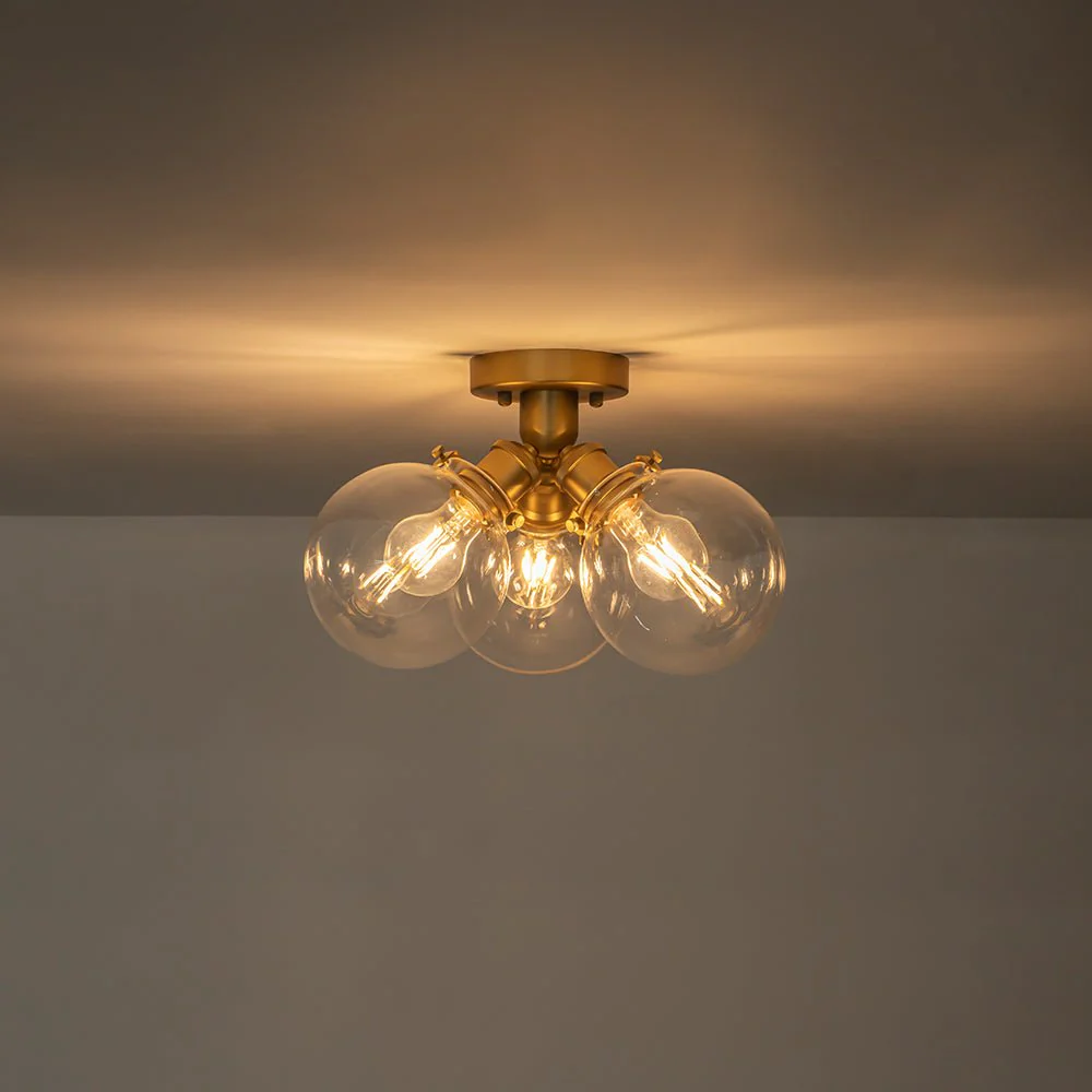 Brass 3-Light Clear Glass Glass Globe Ceiling Light - Image 4