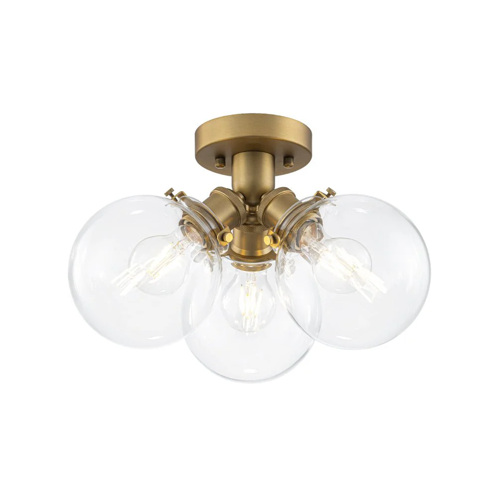 Brass 3-Light Clear Glass Glass Globe Ceiling Light - Image 7