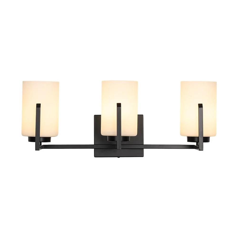 Brass 3-Light Frosted Glass Cylindrical Shade Vanity Wall Sconce - Image 13