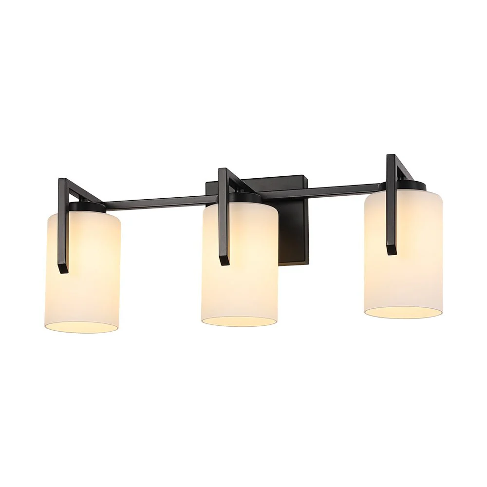 Brass 3-Light Frosted Glass Cylindrical Shade Vanity Wall Sconce - Image 14