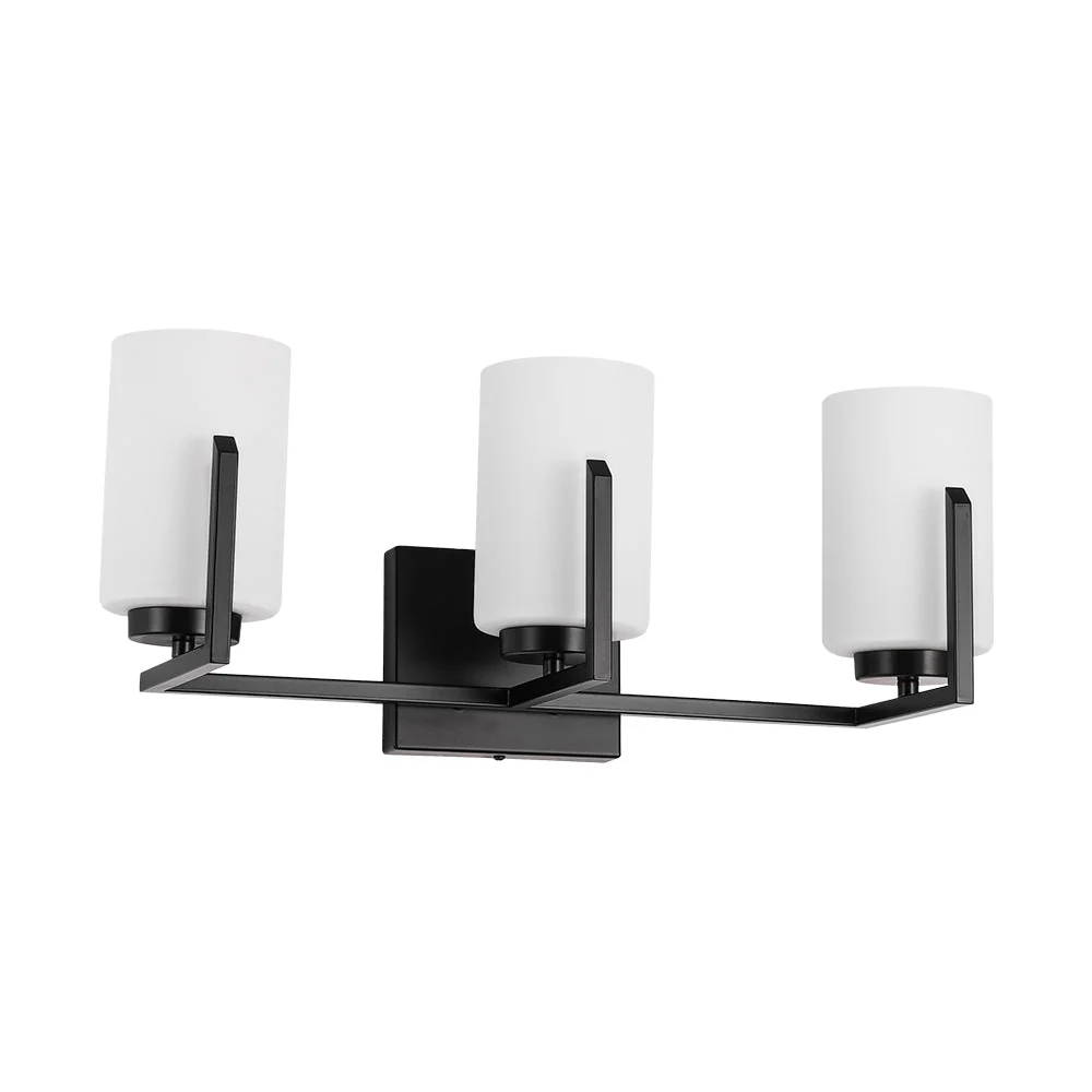 Brass 3-Light Frosted Glass Cylindrical Shade Vanity Wall Sconce - Image 15