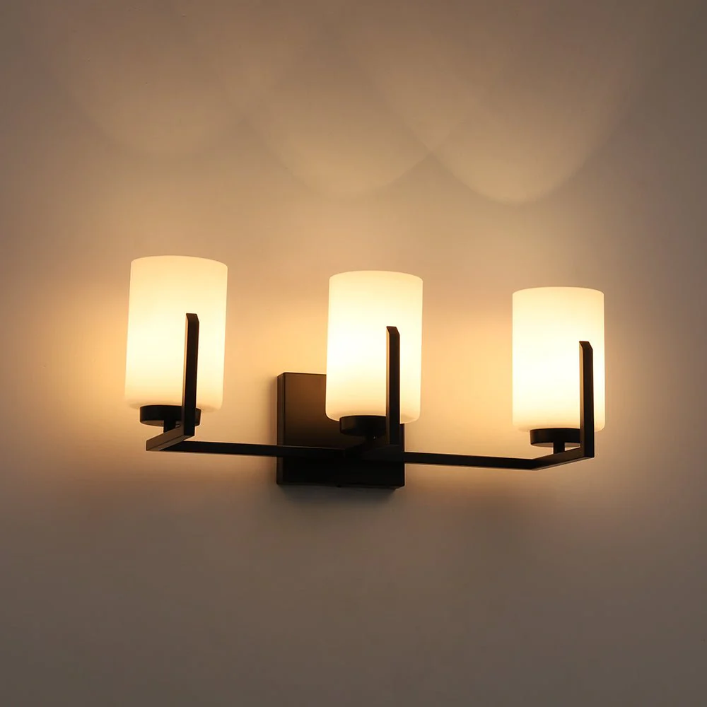 Brass 3-Light Frosted Glass Cylindrical Shade Vanity Wall Sconce - Image 16
