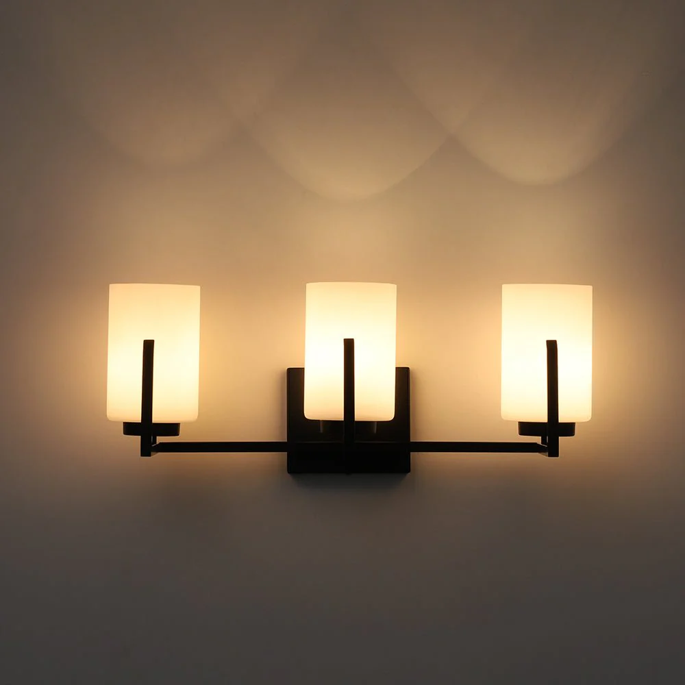 Brass 3-Light Frosted Glass Cylindrical Shade Vanity Wall Sconce - Image 17