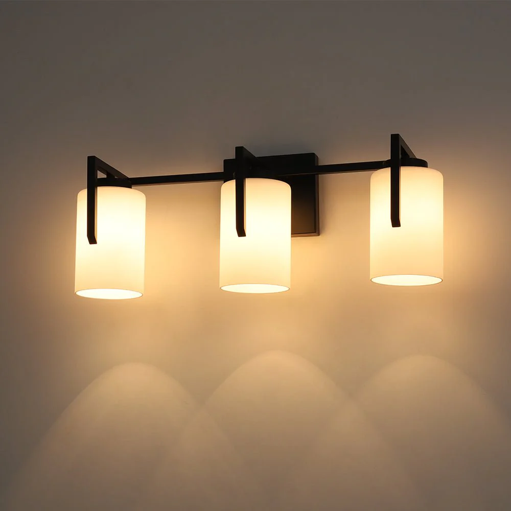 Brass 3-Light Frosted Glass Cylindrical Shade Vanity Wall Sconce - Image 18