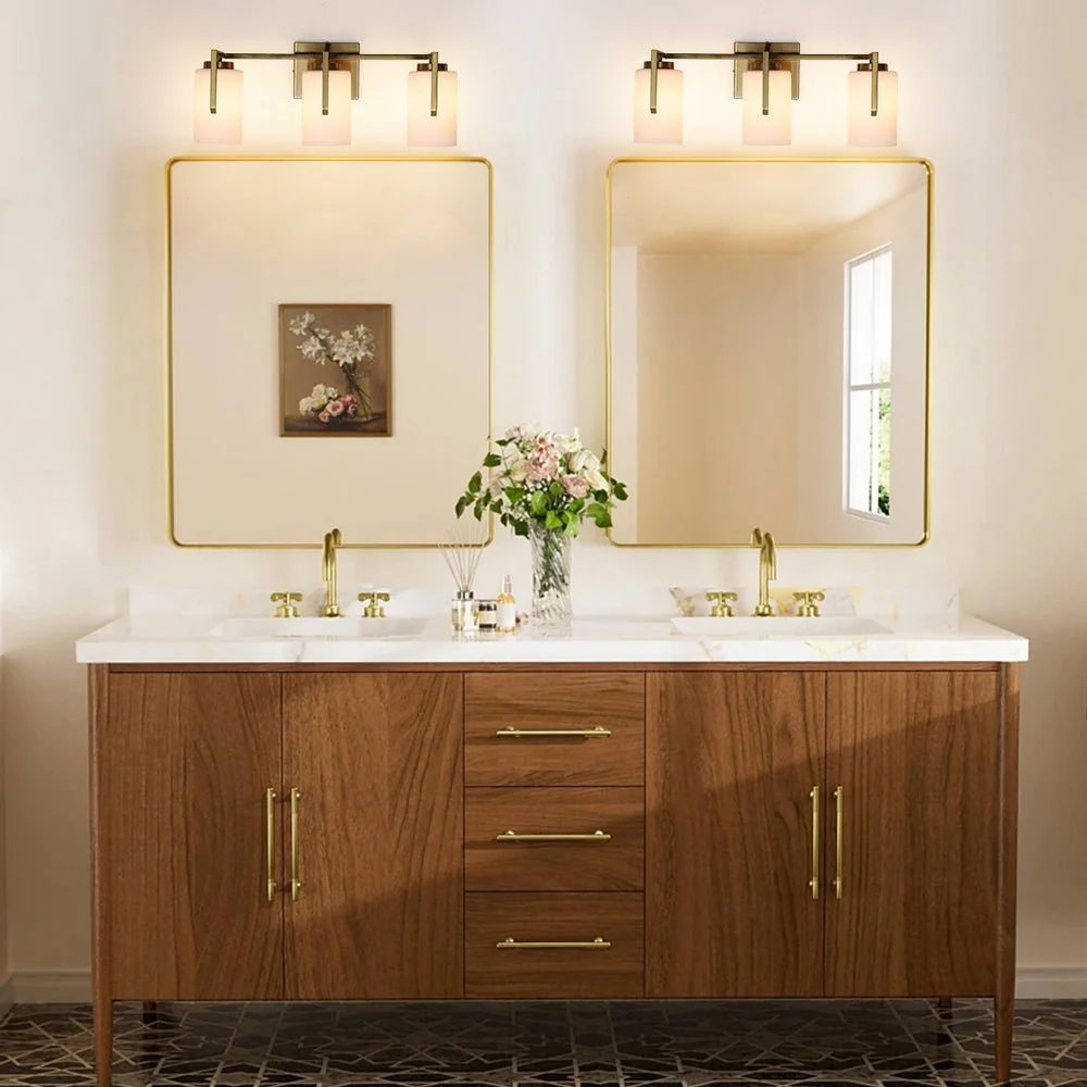Brass 3-Light Frosted Glass Cylindrical Shade Vanity Wall Sconce - Image 2