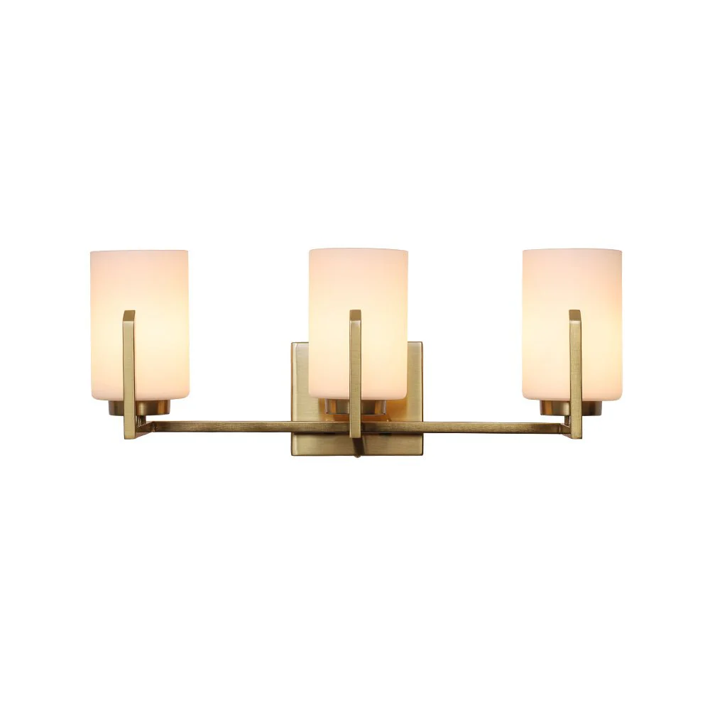 Brass 3-Light Frosted Glass Cylindrical Shade Vanity Wall Sconce - Image 3