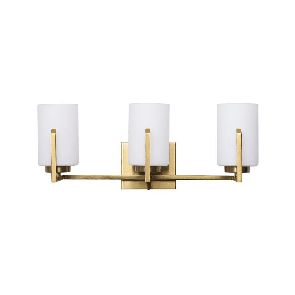 Brass 3-Light Frosted Glass Cylindrical Shade Vanity Wall Sconce - Image 4