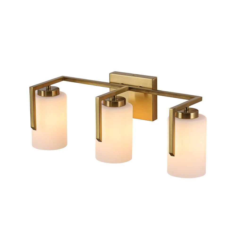 Brass 3-Light Frosted Glass Cylindrical Shade Vanity Wall Sconce - Image 5