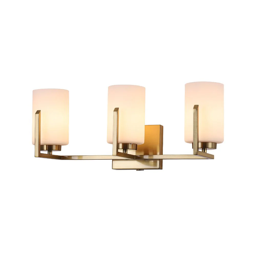 Brass 3-Light Frosted Glass Cylindrical Shade Vanity Wall Sconce - Image 6