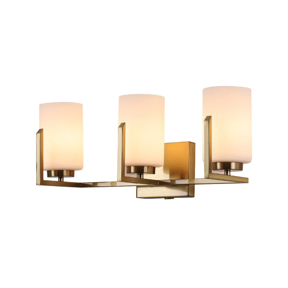 Brass 3-Light Frosted Glass Cylindrical Shade Vanity Wall Sconce - Image 7