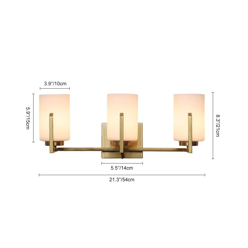 Brass 3-Light Frosted Glass Cylindrical Shade Vanity Wall Sconce - Image 8