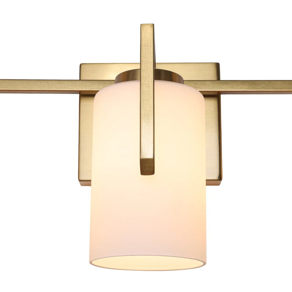 Brass 3-Light Frosted Glass Cylindrical Shade Vanity Wall Sconce - Image 9