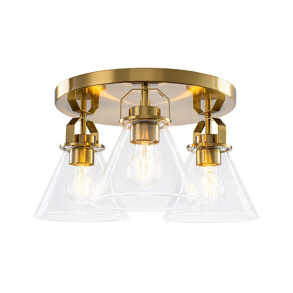 Brass 3-Light Glass Conical Shade Round Ceiling Light - Image 10