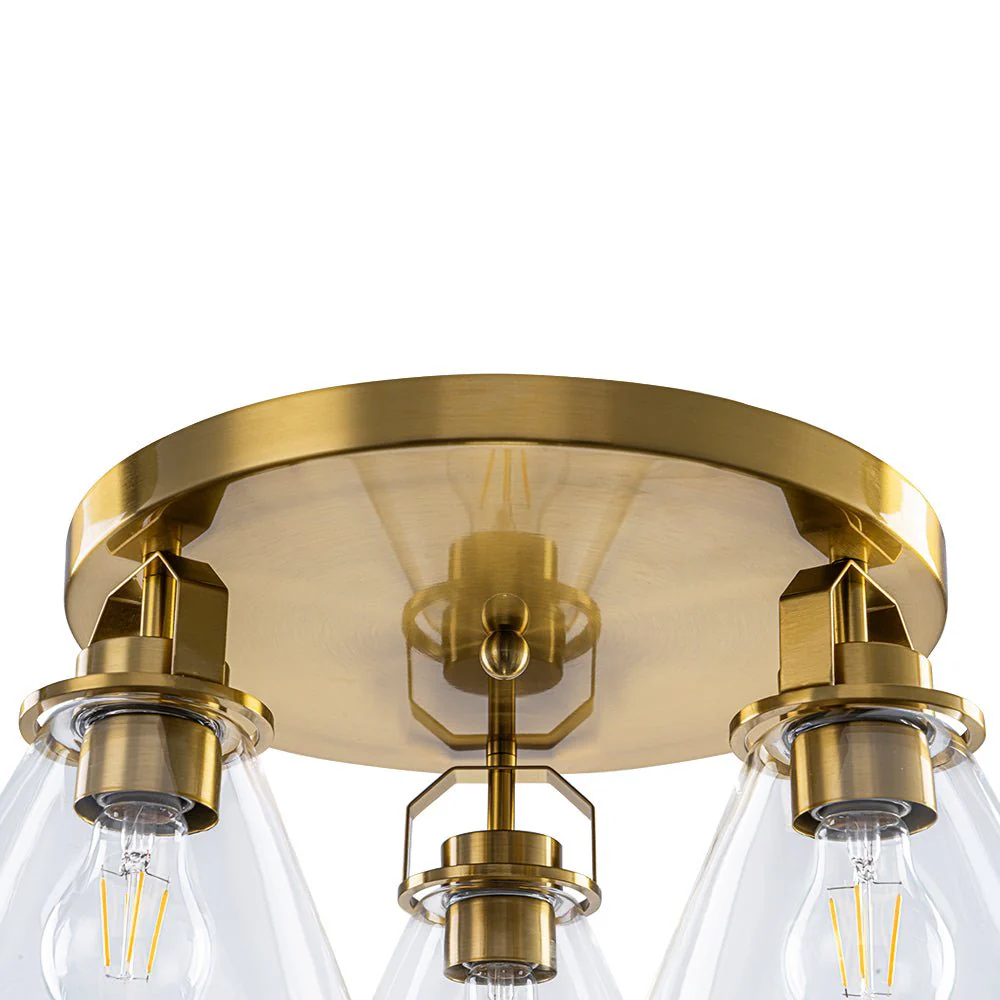 Brass 3-Light Glass Conical Shade Round Ceiling Light - Image 11
