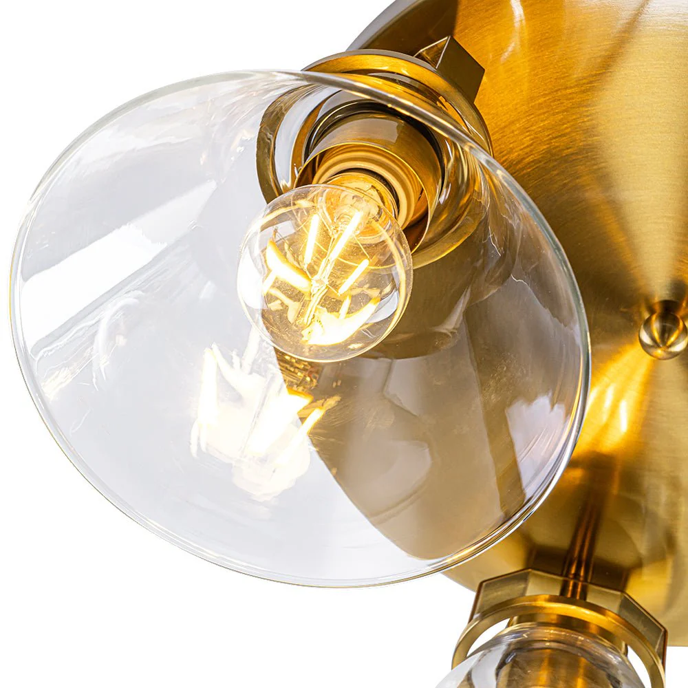 Brass 3-Light Glass Conical Shade Round Ceiling Light - Image 14