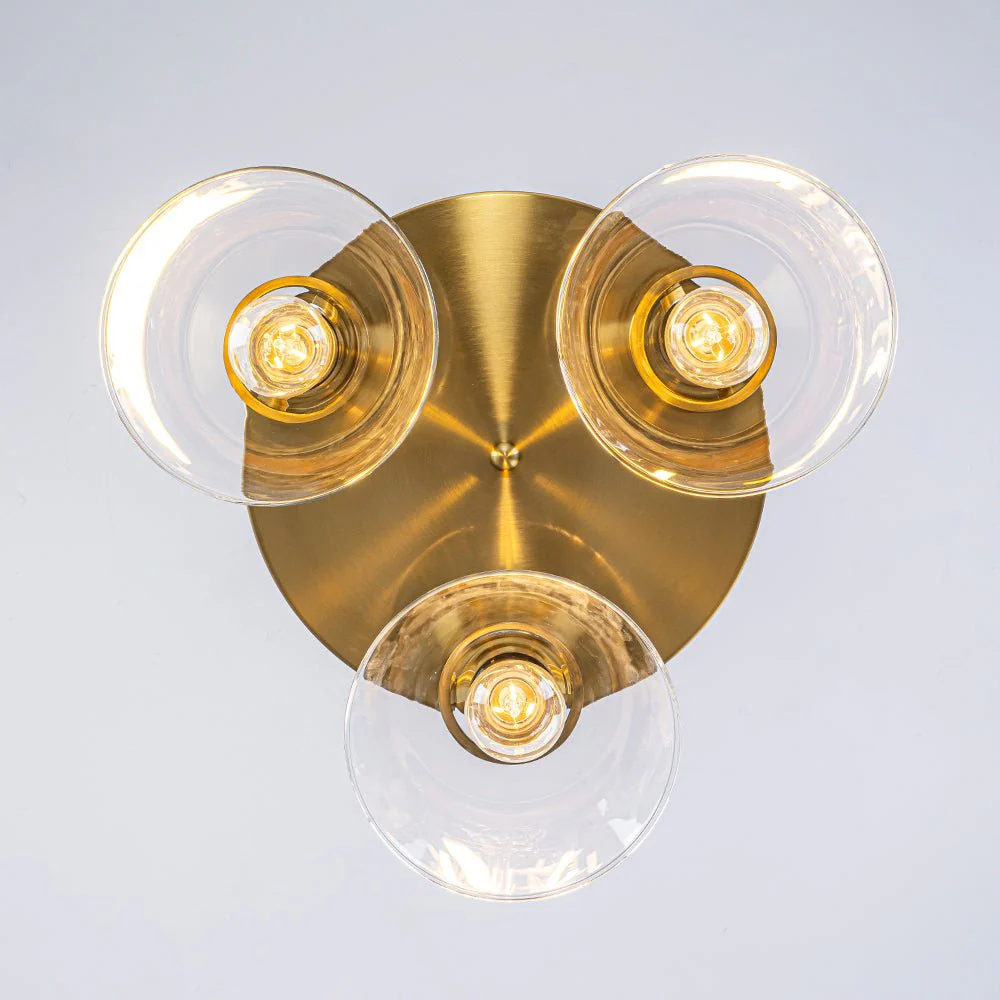 Brass 3-Light Glass Conical Shade Round Ceiling Light - Image 15