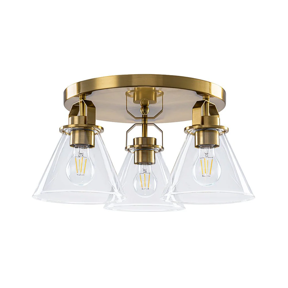Brass 3-Light Glass Conical Shade Round Ceiling Light - Image 6