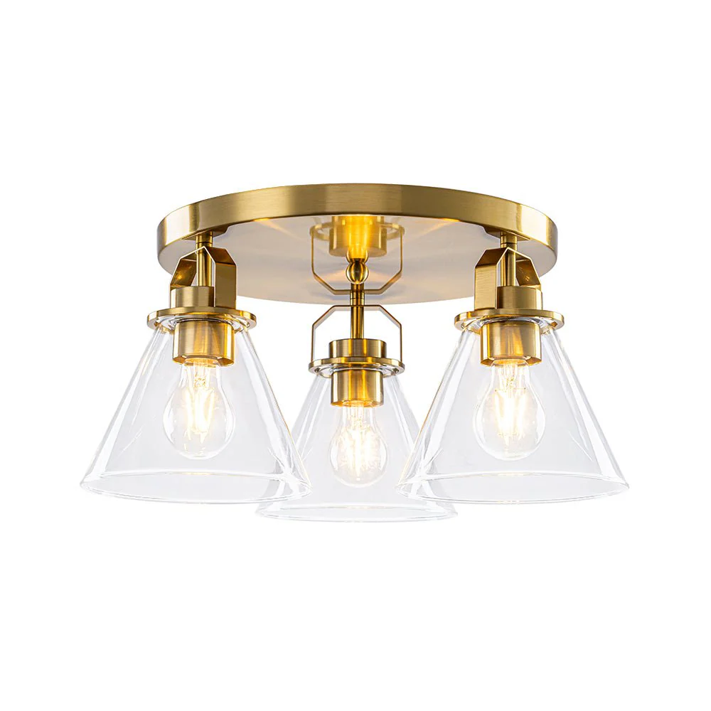 Brass 3-Light Glass Conical Shade Round Ceiling Light - Image 7
