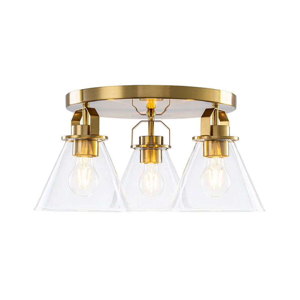 Brass 3-Light Glass Conical Shade Round Ceiling Light - Image 8