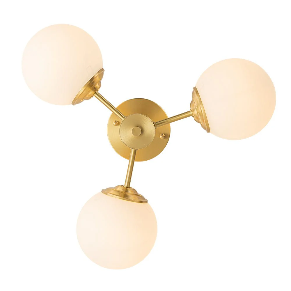 Brass 3-Light Opal Glass Globe Semi Flush Mount - Image 10