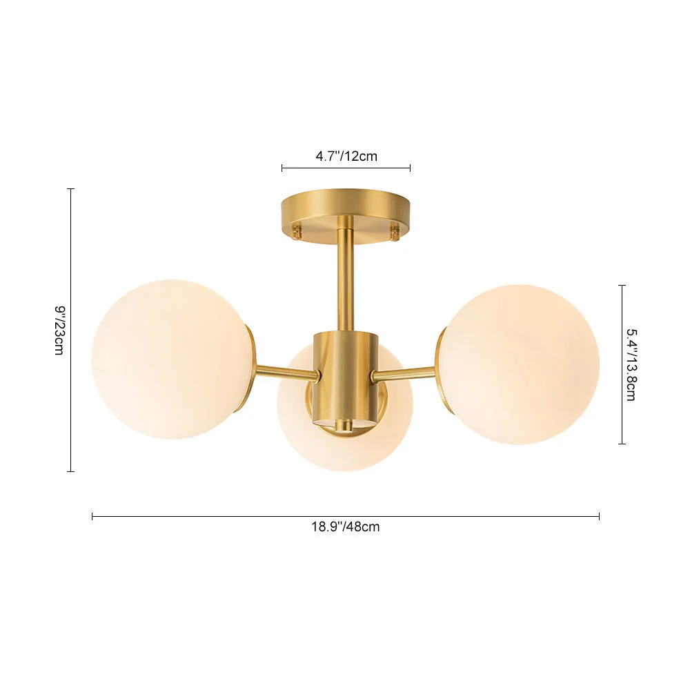 Brass 3-Light Opal Glass Globe Semi Flush Mount - Image 12