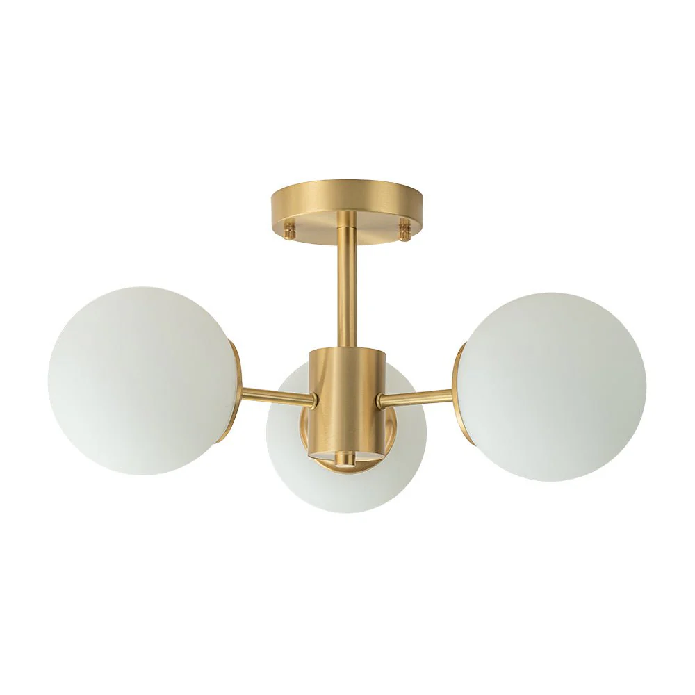 Brass 3-Light Opal Glass Globe Semi Flush Mount - Image 4