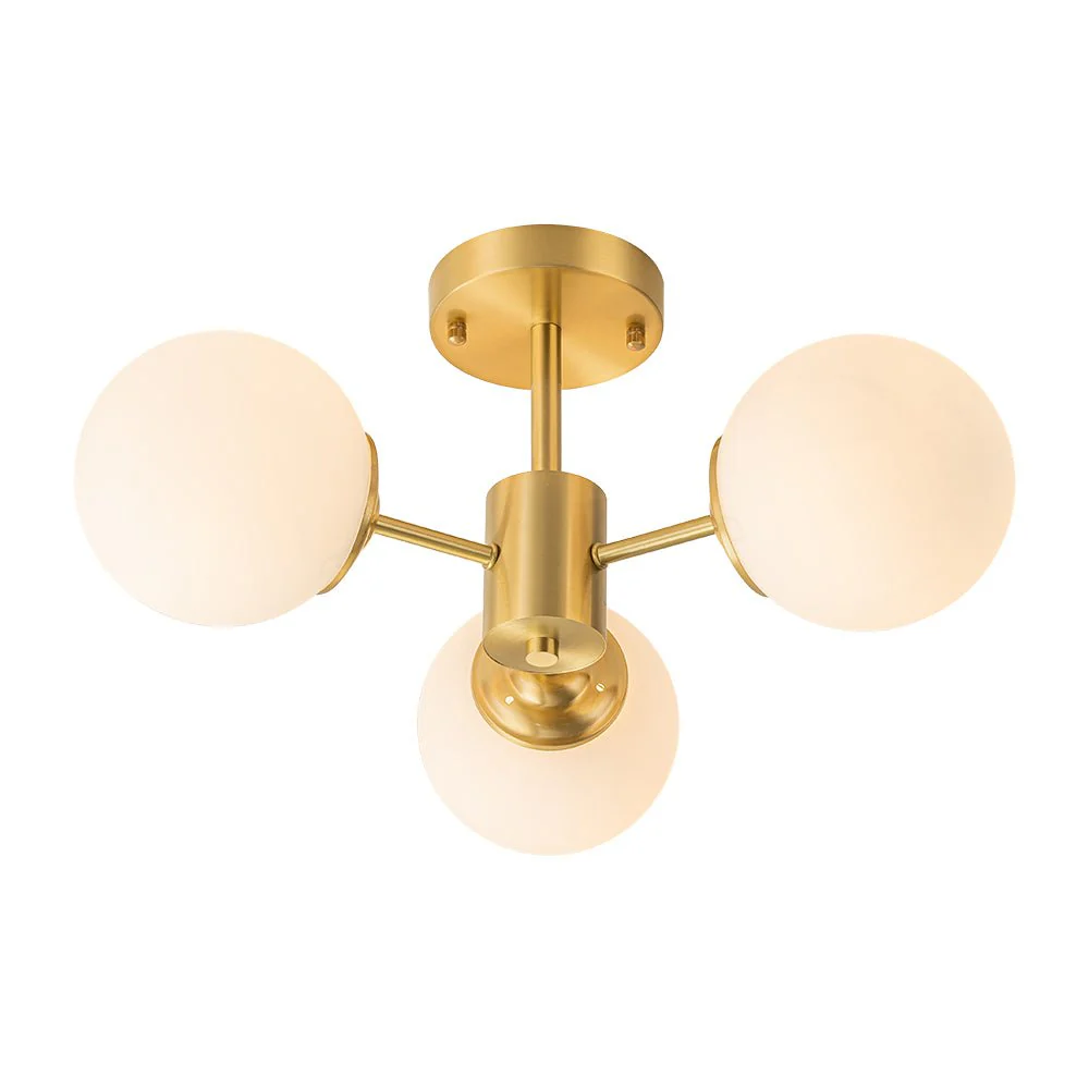 Brass 3-Light Opal Glass Globe Semi Flush Mount - Image 5
