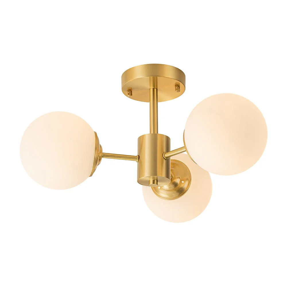 Brass 3-Light Opal Glass Globe Semi Flush Mount - Image 6