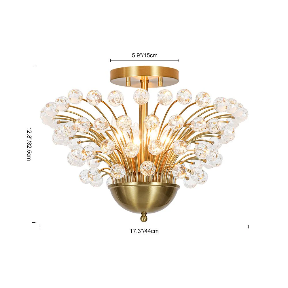 Brass 4-Light Bloom Bouquet Crystal Starburst Semi Flush Mount - Image 10