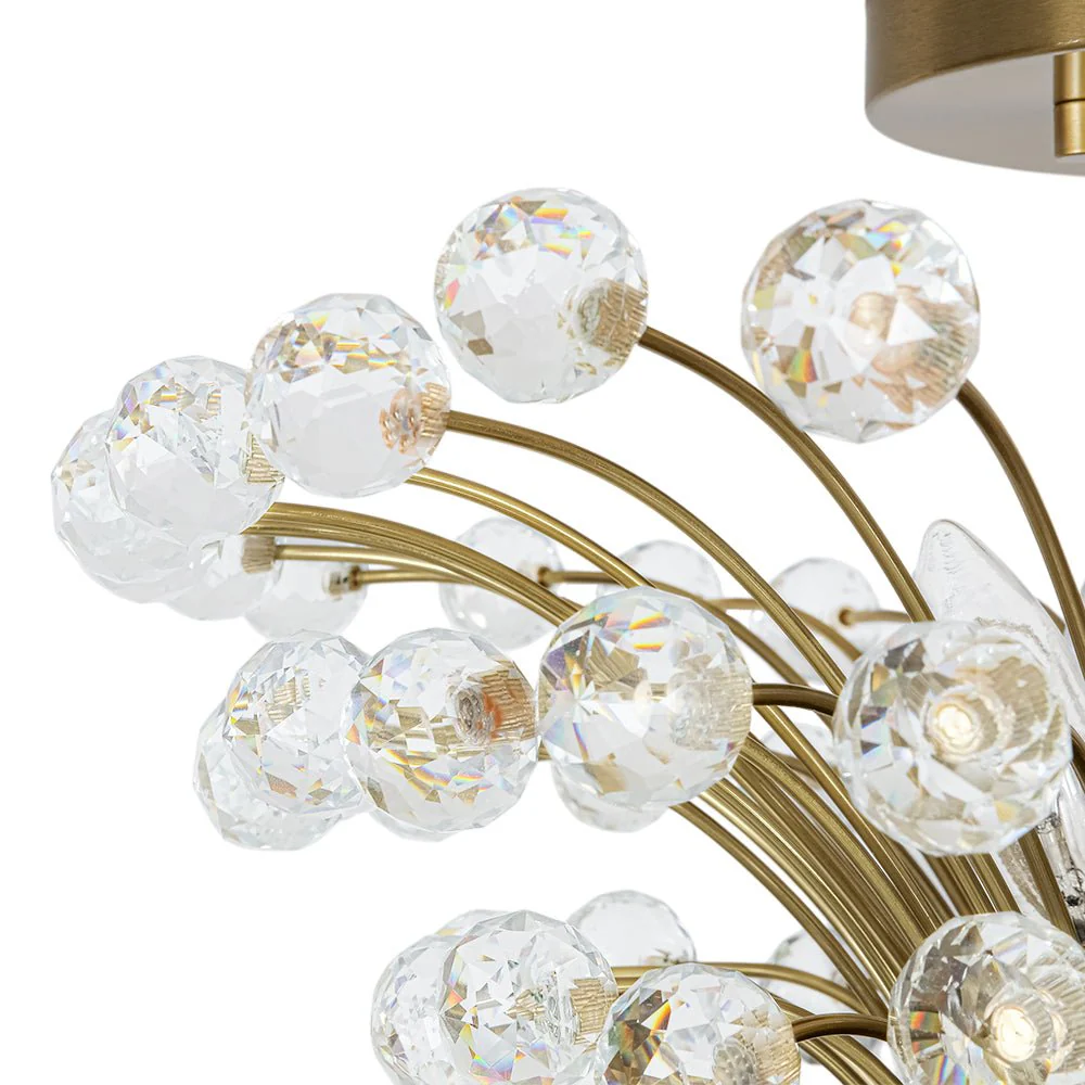 Brass 4-Light Bloom Bouquet Crystal Starburst Semi Flush Mount - Image 11