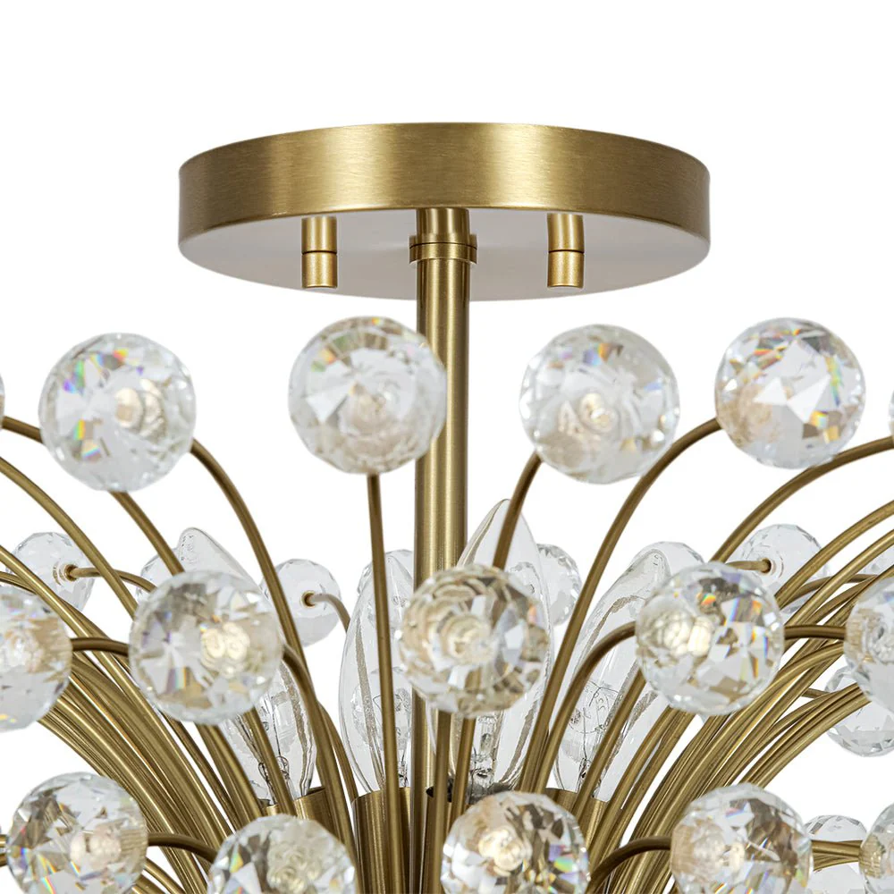 Brass 4-Light Bloom Bouquet Crystal Starburst Semi Flush Mount - Image 14