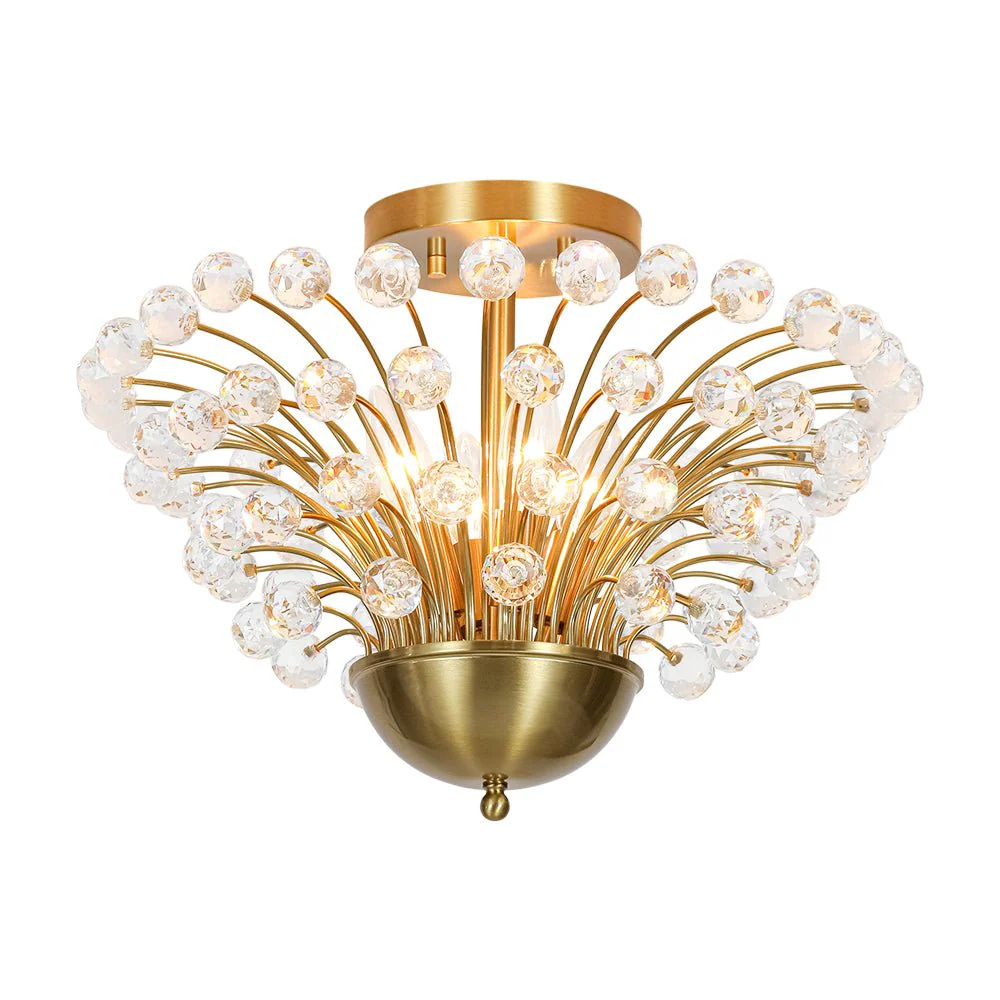 Brass 4-Light Bloom Bouquet Crystal Starburst Semi Flush Mount - Image 3