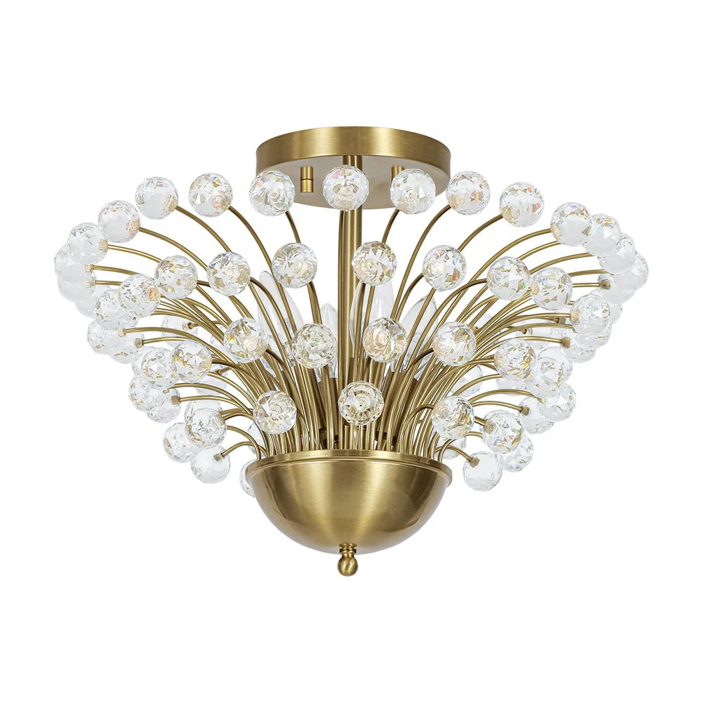Brass 4-Light Bloom Bouquet Crystal Starburst Semi Flush Mount - Image 4
