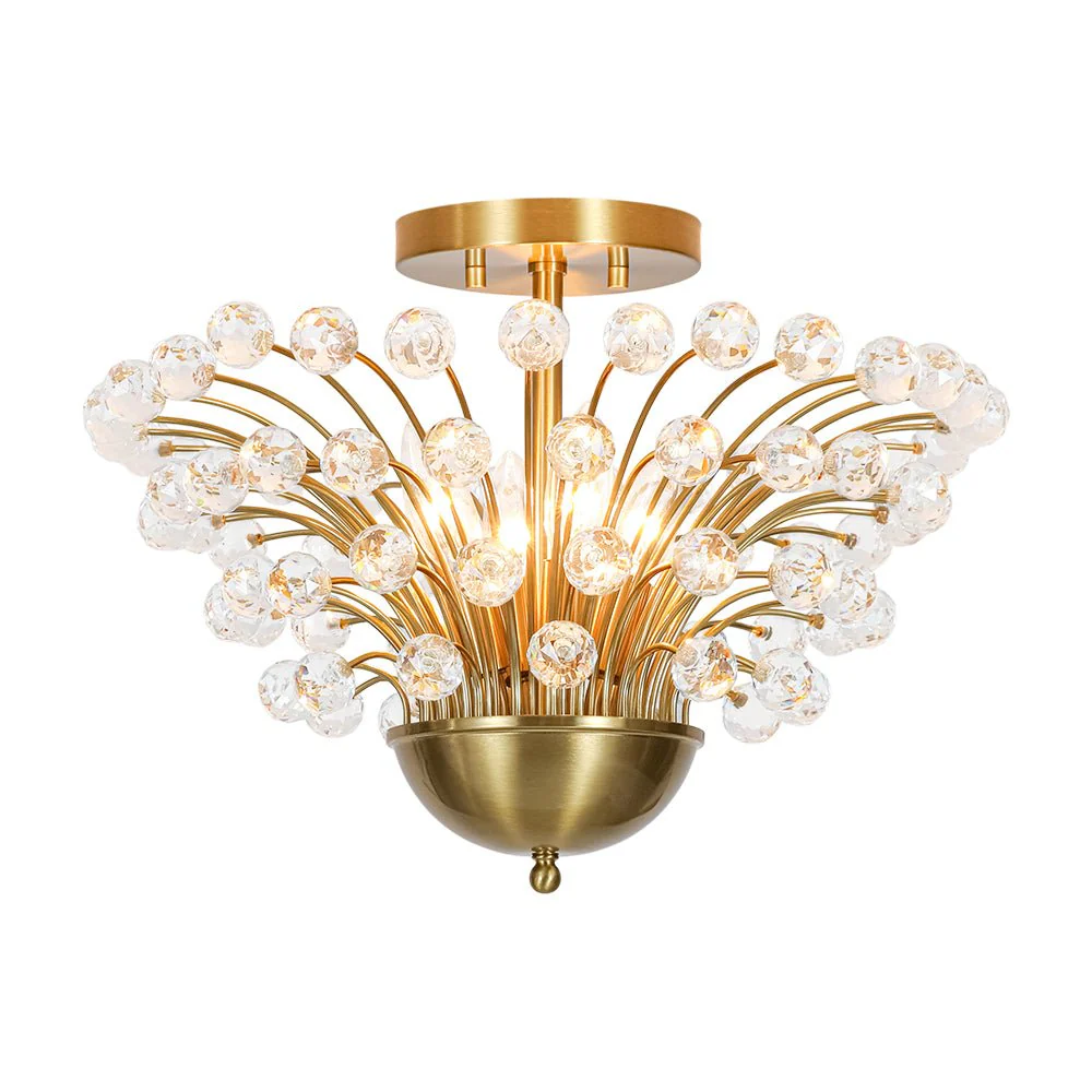 Brass 4-Light Bloom Bouquet Crystal Starburst Semi Flush Mount - Image 5
