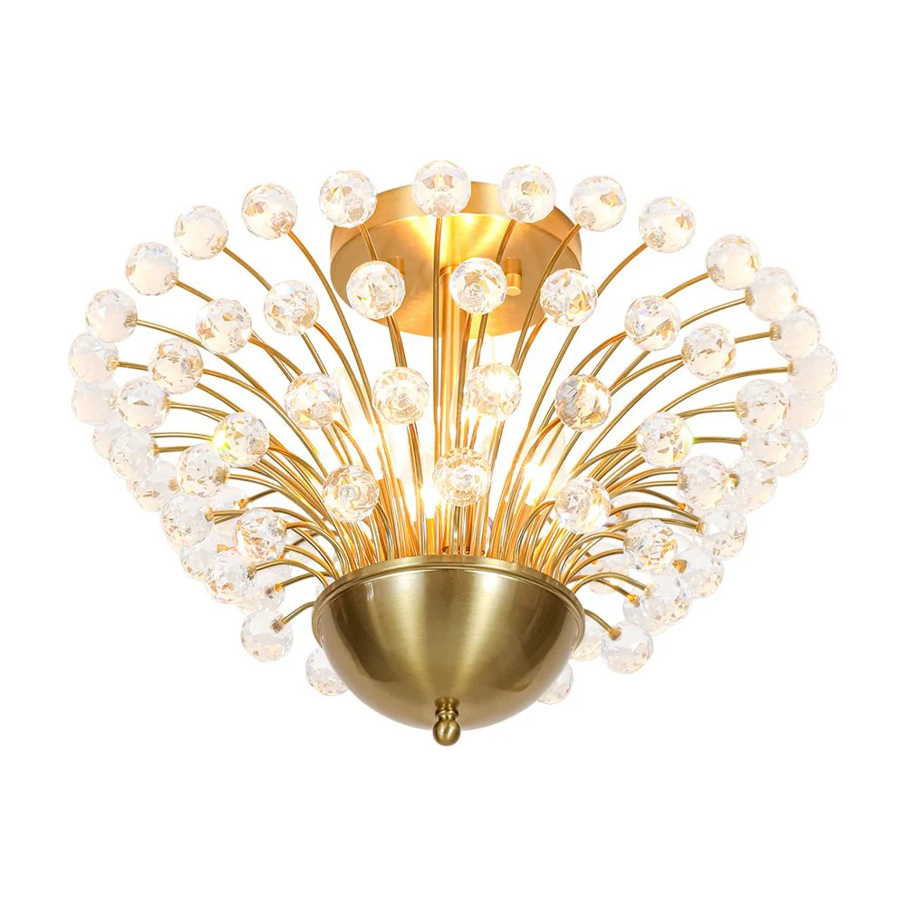 Brass 4-Light Bloom Bouquet Crystal Starburst Semi Flush Mount - Image 6