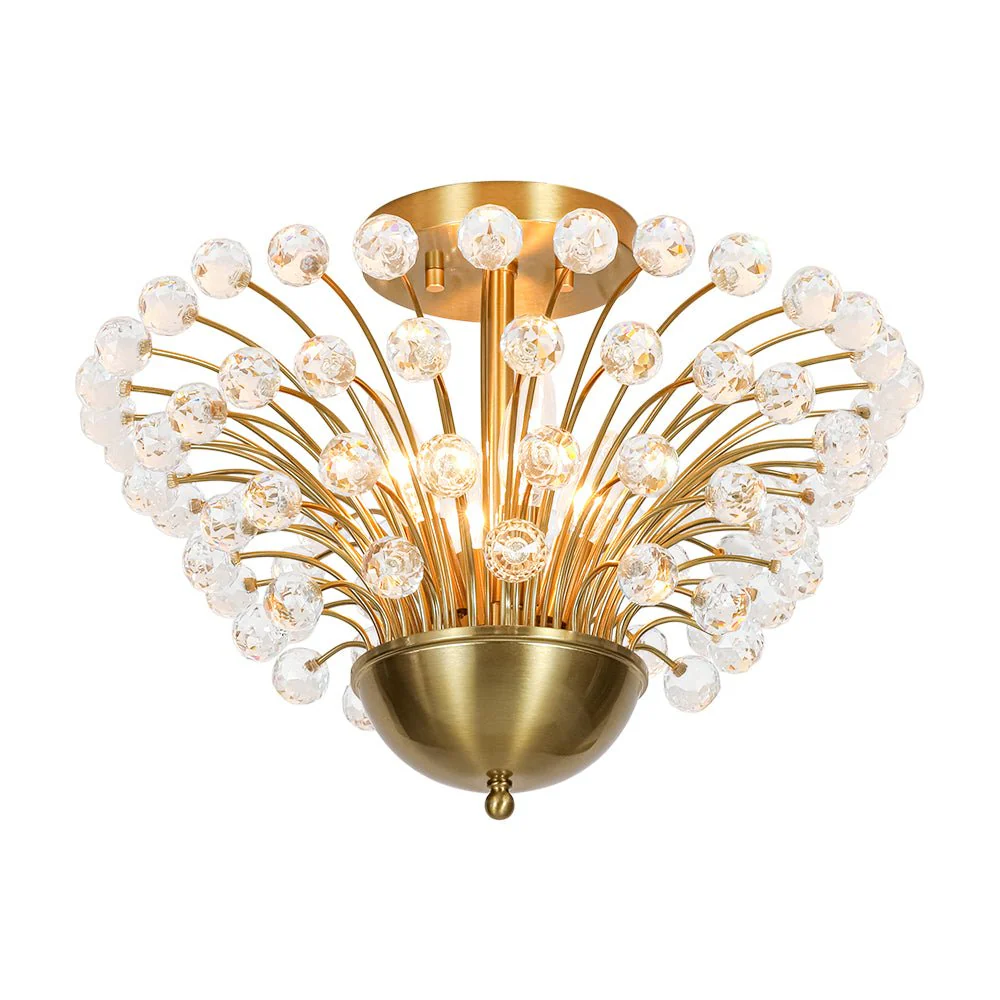 Brass 4-Light Bloom Bouquet Crystal Starburst Semi Flush Mount - Image 7