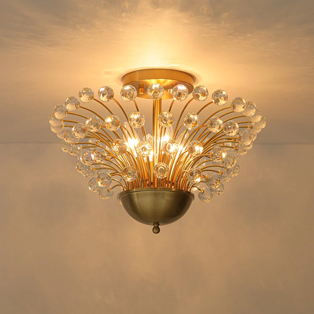 Brass 4-Light Bloom Bouquet Crystal Starburst Semi Flush Mount - Image 8