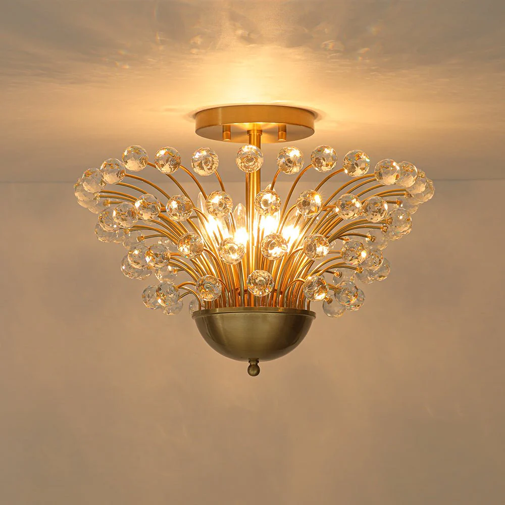 Brass 4-Light Bloom Bouquet Crystal Starburst Semi Flush Mount - Image 9