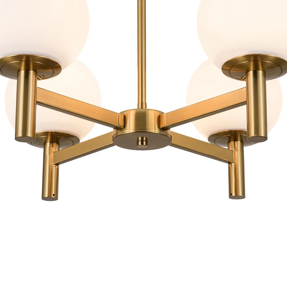 Brass 4-Light Opal Glass Globe Round Sputnik Chandelier - Image 11