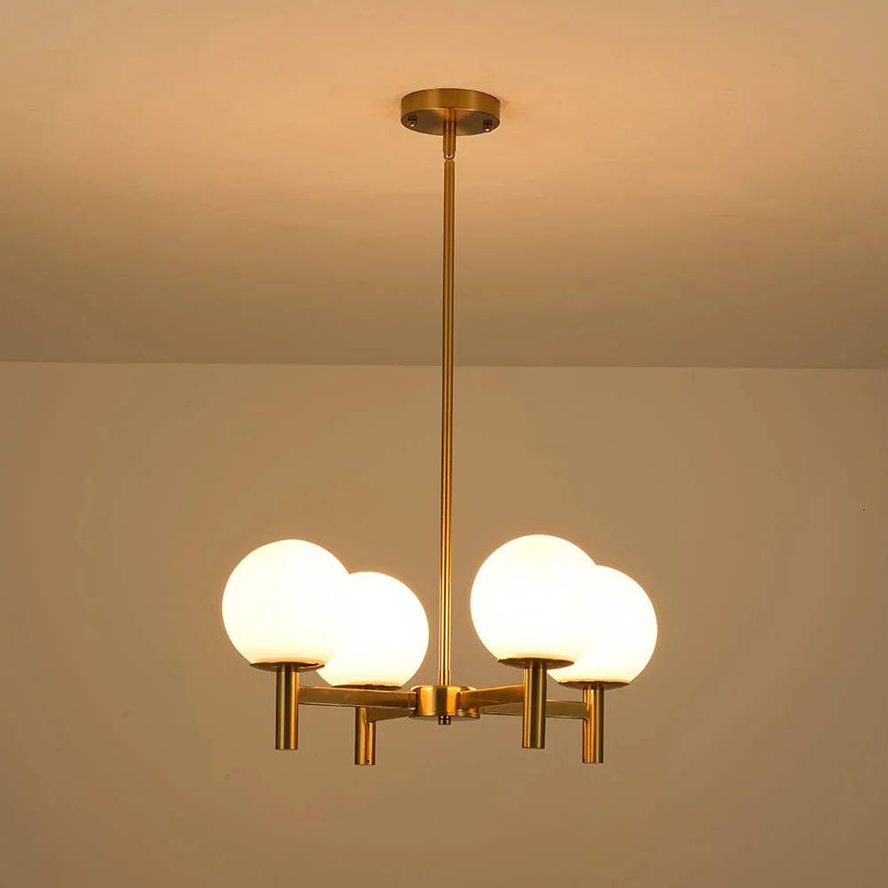 Brass 4-Light Opal Glass Globe Round Sputnik Chandelier - Image 12