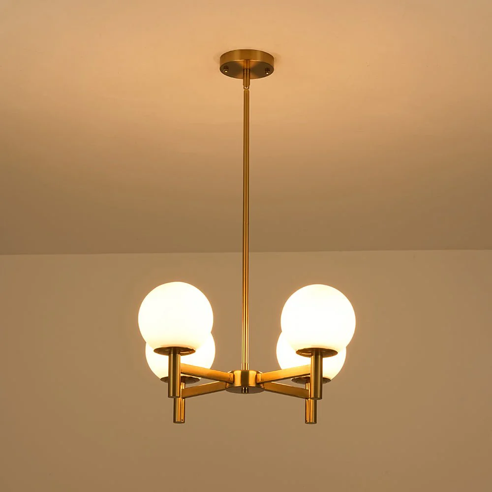 Brass 4-Light Opal Glass Globe Round Sputnik Chandelier - Image 14