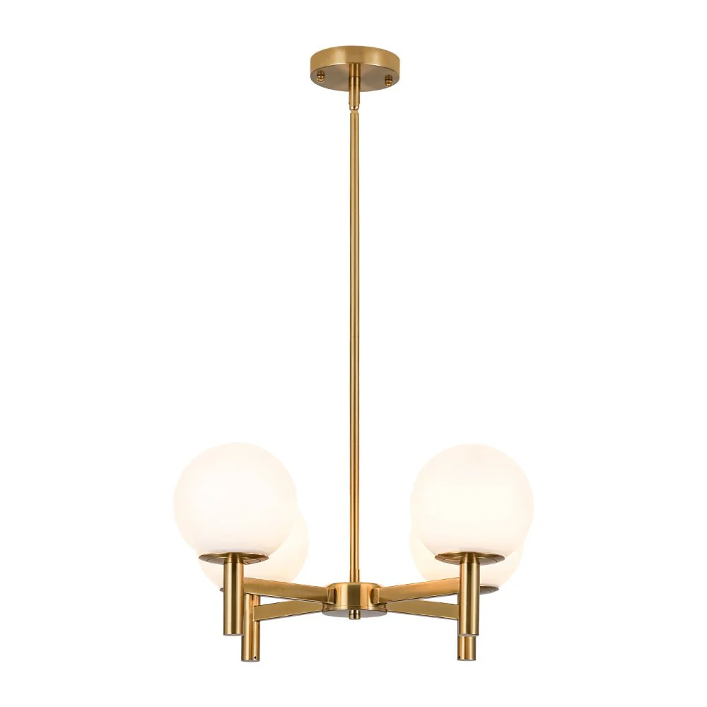 Brass 4-Light Opal Glass Globe Round Sputnik Chandelier - Image 5