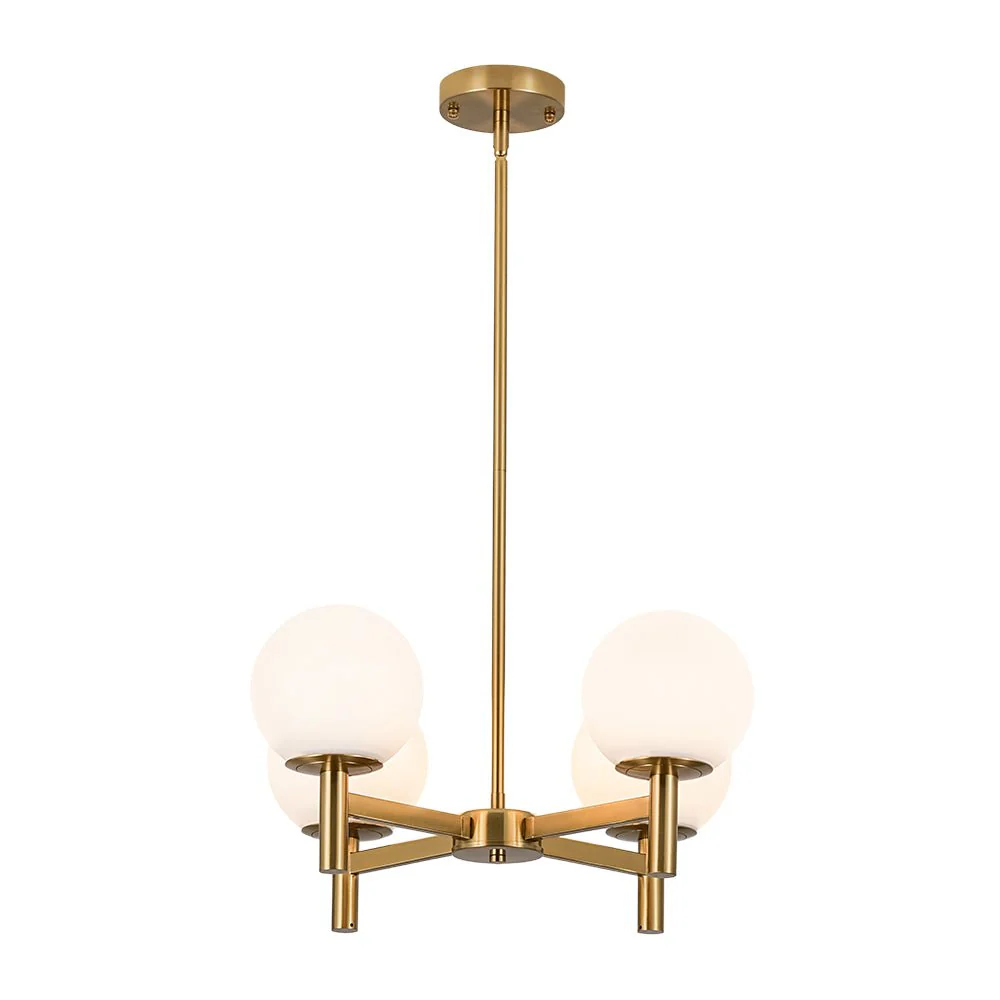 Brass 4-Light Opal Glass Globe Round Sputnik Chandelier - Image 6