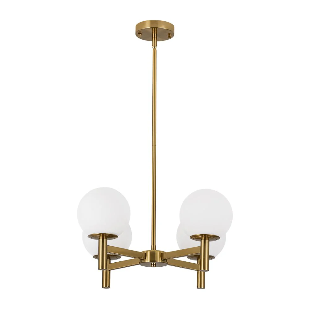 Brass 4-Light Opal Glass Globe Round Sputnik Chandelier - Image 7
